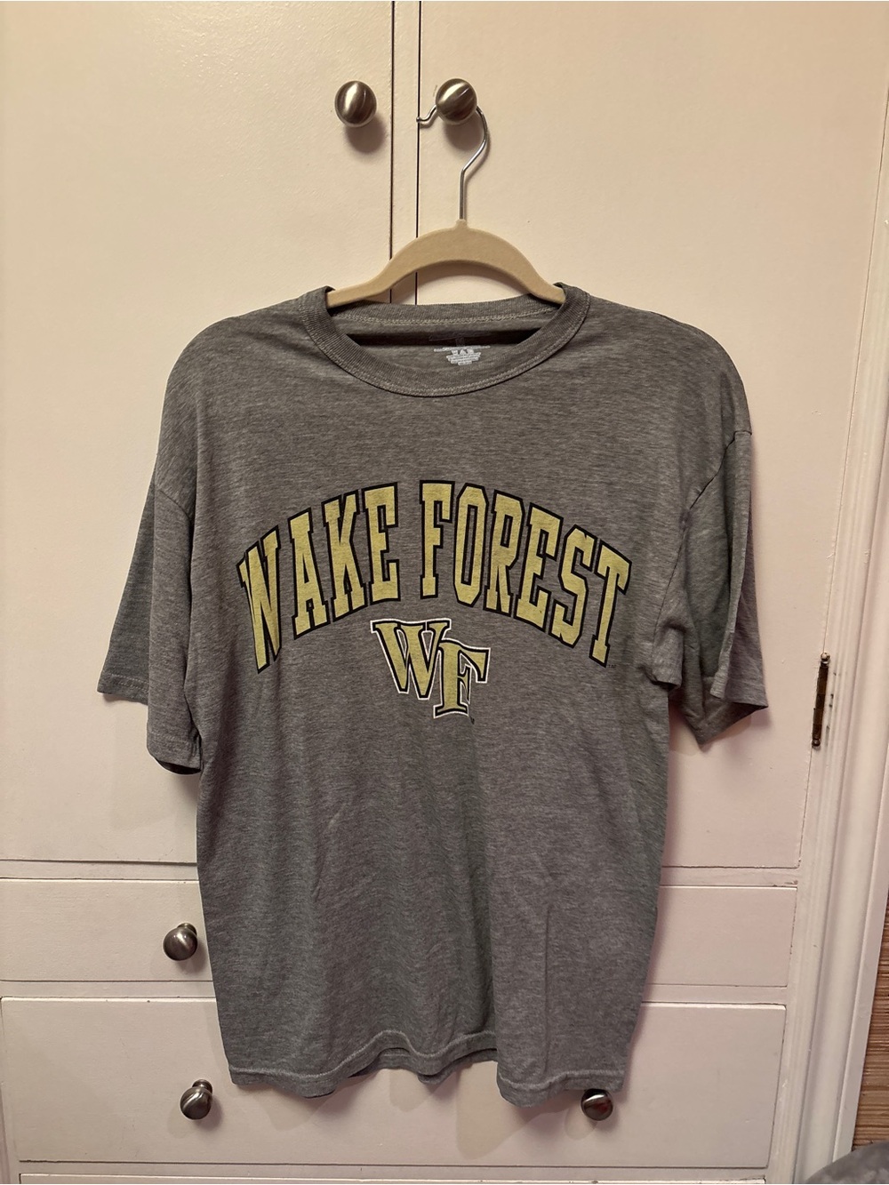 Russell Athletic Gray Wake Forest Short Sleeve Tee with Yellow Print